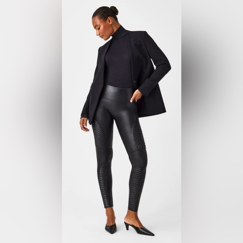 Spanx Faux Leather Moto Leggings Black Size XL
